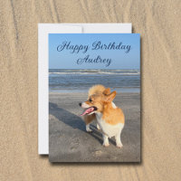 Cute Beach Corgi Personnalisé Joyeux Anniversaire