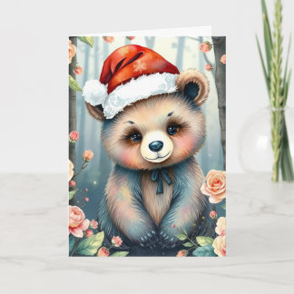 Carte Cute Bear in Christmas hat Christmas card