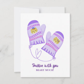 Carte Cute Bear Love Purple Mittens Valentine's Day Card
