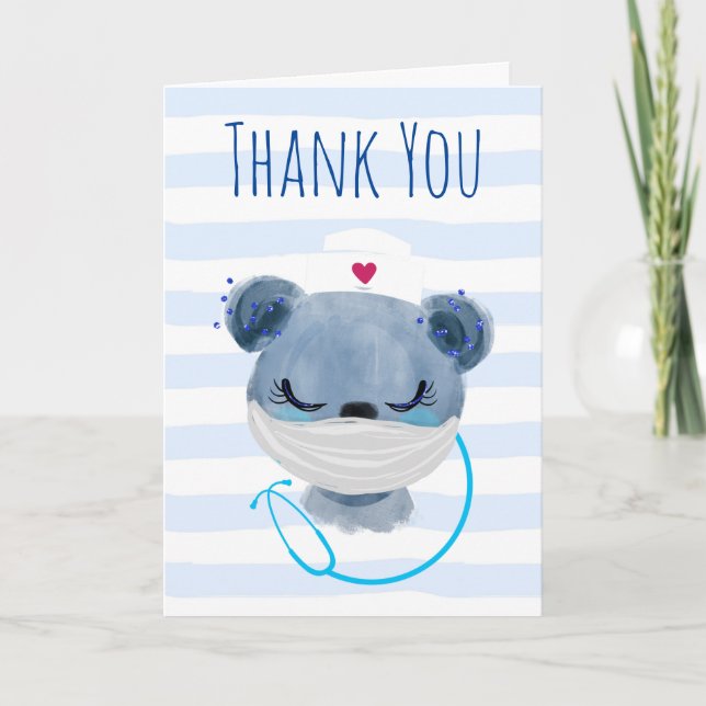 Carte Cute Bear Nurse portant une infirmière Masque Appr (Devant)