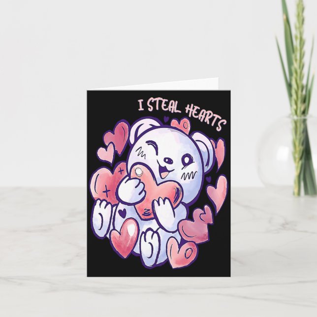 Carte Cute Bear Steal Hearts Valentines Day Or Toddler  (Devant)