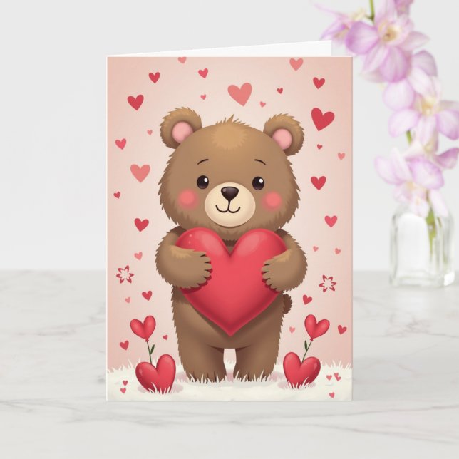 Carte Cute Bear Valentine's Day Card (Orchidée)