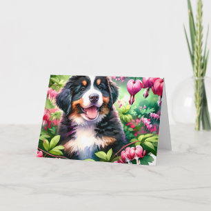 Carte Cute Bernese Mountain Dog Chiot Coeurs saignants