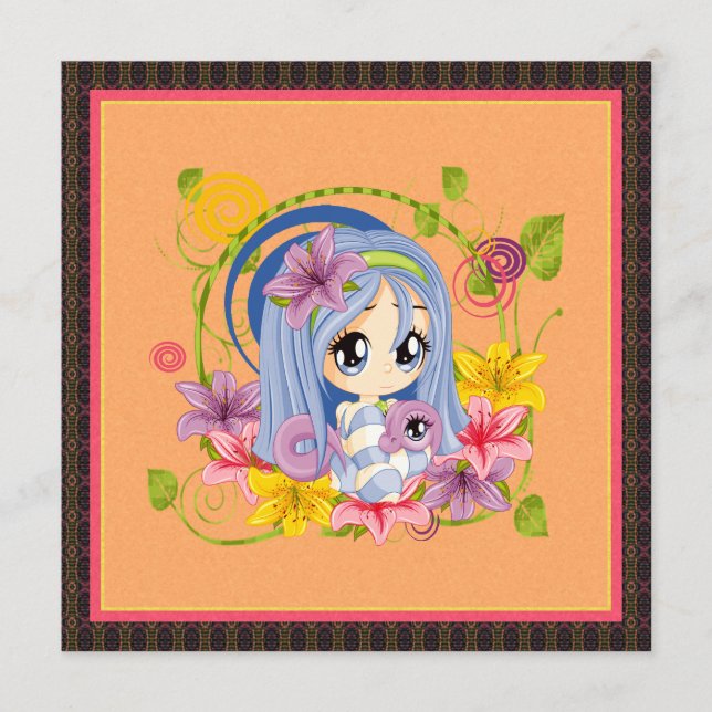 Carte Cute Big Eyed Chibi Dragon Fée (Devant)