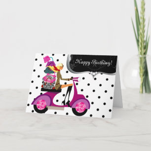 Carte Cute Birthday Party Purse Scooter Girl Dots
