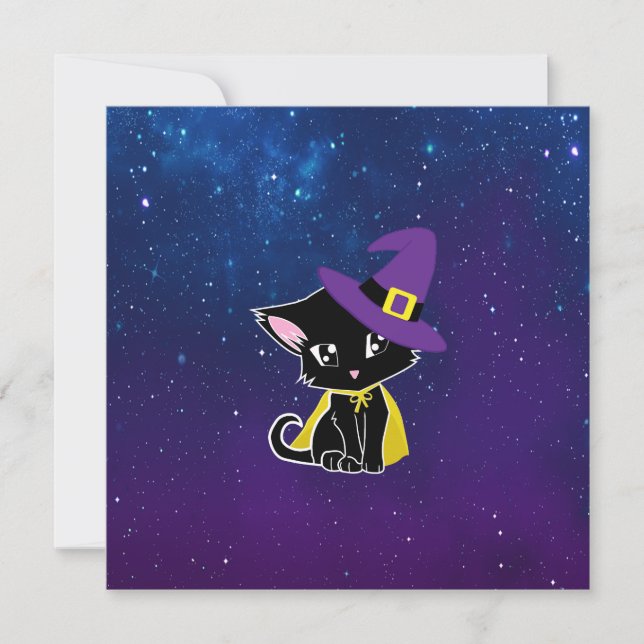 Carte Cute Black Cat Wizard Under the Stars Keychain (Devant)