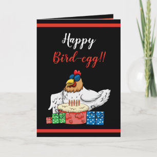 Carte Cute Black Funny Poulet gâteau et cadeaux Annivers