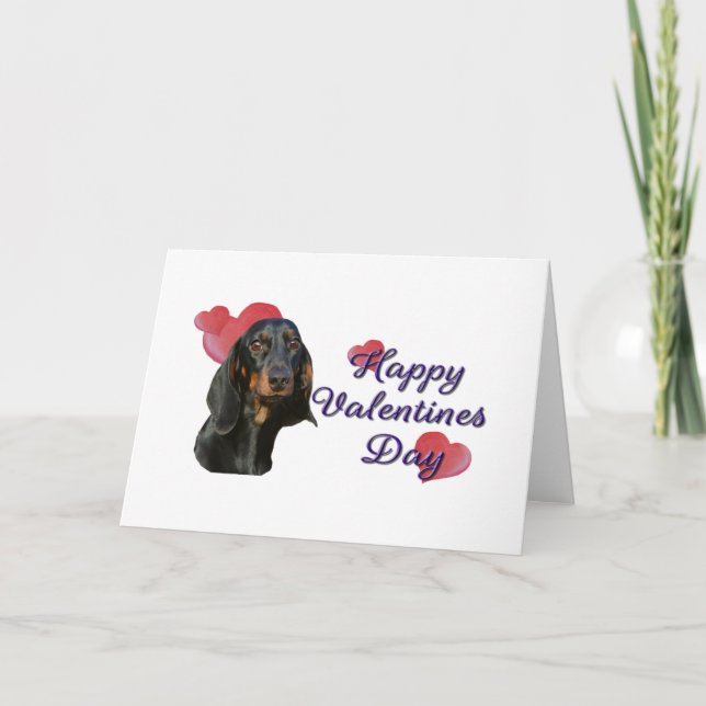 Carte Cute Black Tan Dachshund Coeurs de la Saint-Valent (Devant)