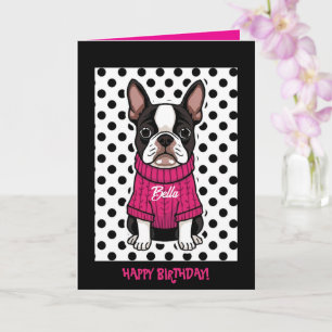 Carte Cute Boston Terrier personnalisé plié Anniversaire