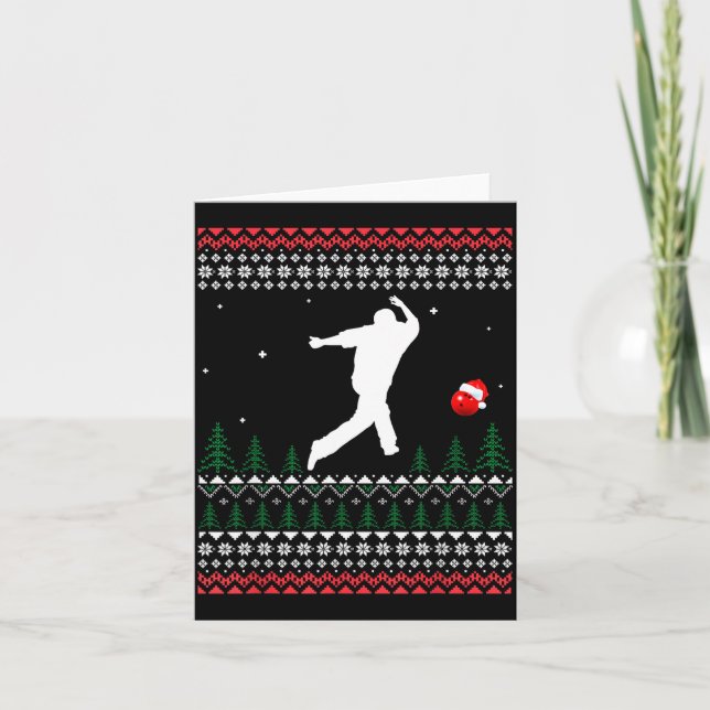 Carte Cute Bowling Player Santa Claus Hat Ugly Christmas (Devant)