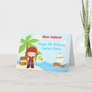 Carte Cute Brunette Pirate Boy Fête d'Anniversaire