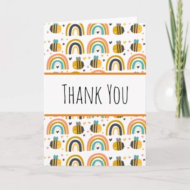 Carte Cute Bumble Bee et Rainbows Motif Merci (Devant)