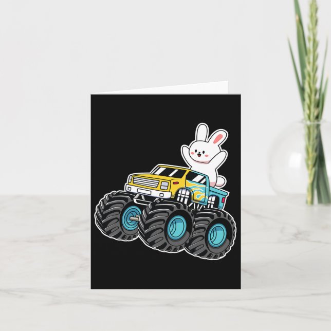 Carte Cute Bunny équitation Monster Camion Pâques Jour E (Devant)