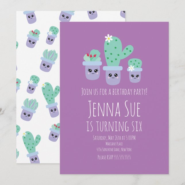 Carte Cute Cactus Poted Plante Anniversaire (Devant / Derrière)