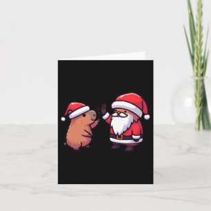 Carte Cute Capybara Et Père Noël Haut Cinq Noël