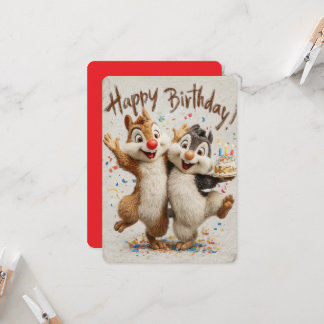 Carte Cute Cartoon Chipmunks Happy Birthday Card 