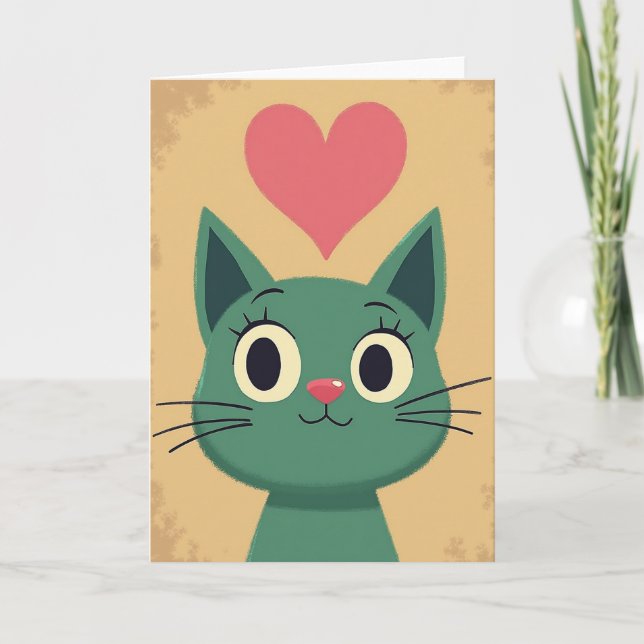 Carte Cute Cat Love Heart Card (Devant)