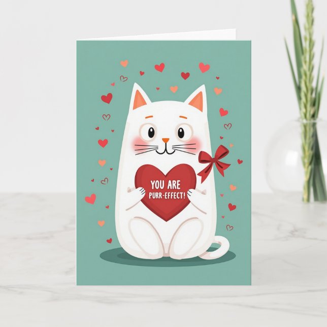 Carte Cute Cat Purrfect Valentine Card (Devant)