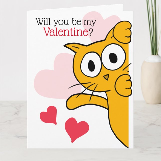 Carte Cute Cat Will You Be My Valentine Grey (Devant)