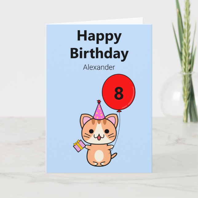 Carte Cute Chat Anniversaire Personnalisé (Devant)