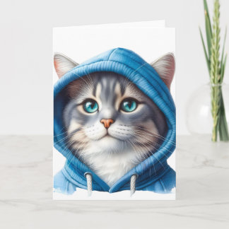 Carte Cute Chat en Sweat - shirt à capuche bleu Adorable