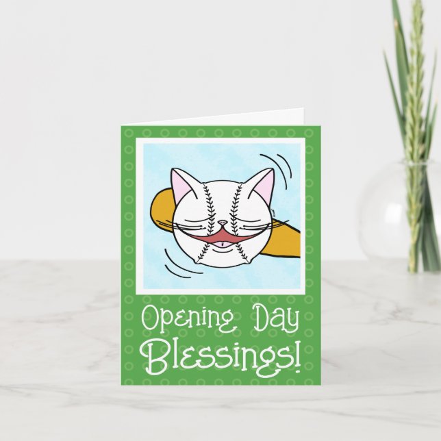Carte Cute Chat Face Baseball Jour d'ouverture Bonne cha (Devant)