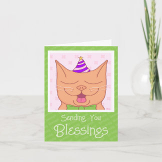 Carte Cute Chat Orange Avec Bénédiction Casquette Annive