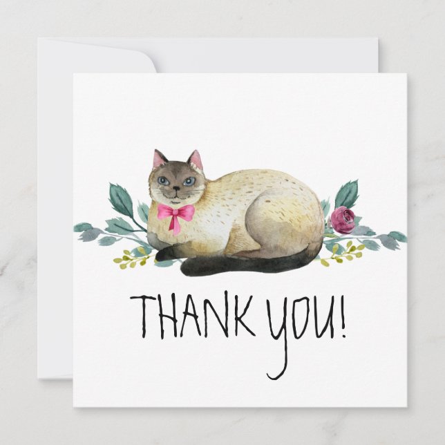 Carte Cute chat siamois sur Merci blanc (Devant)