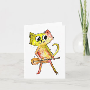 Carte Cute Chat Whimsical Jouer Guitare