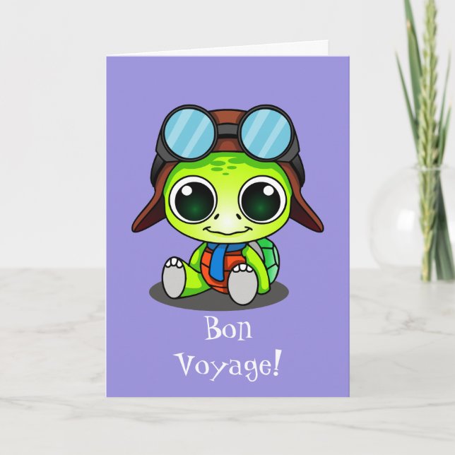 Carte Cute Chibi Cartoon Turtle Bon Voyage (Devant)