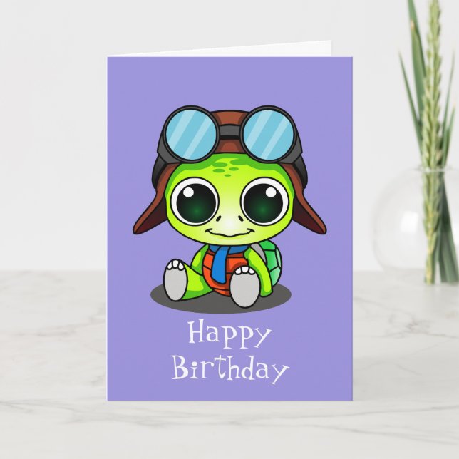 Carte Cute Chibi Cartoon Turtle Joyeux anniversaire (Devant)