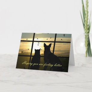 Carte Cute Chien et Chat dans la fenêtre Sentez une meil