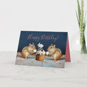 Carte Cute Chipmunks Partage de gâteau et café d'anniver