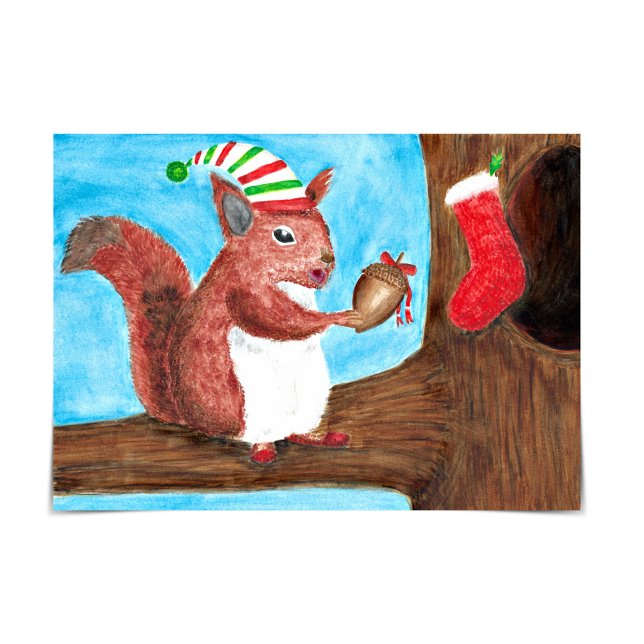 Carte Cute Christmas Squirrél Holding Acorn Card (Créateur téléchargé)