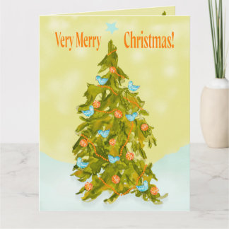 Carte Cute Christmas Tree with Blue Birds