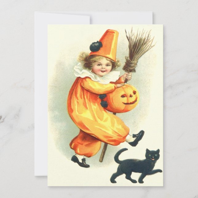Carte Cute Clown Chat noir Jack-o'-lantern (Devant)