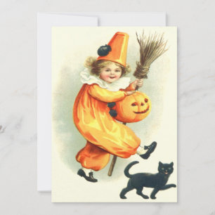 Carte Cute Clown Chat noir Jack-o'-lantern