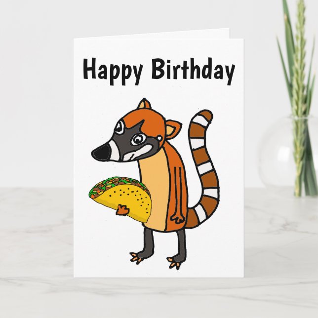 Carte Cute Coati Mundi manger Taco Cartoon (Devant)