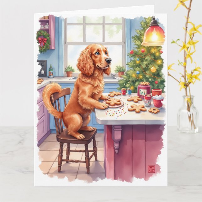 Carte Cute Cocker Spaniel Gingerbread Baking Christmas (Fleur jaune)