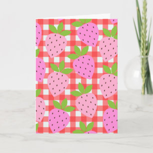 Carte Cute Cottagecore Vintage Fraise Plaid Blaid