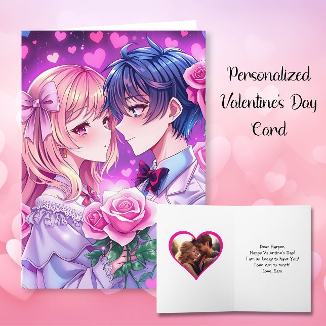 Carte Cute Couple Anime Personnalisé Saint Valentin (Créateur téléchargé)