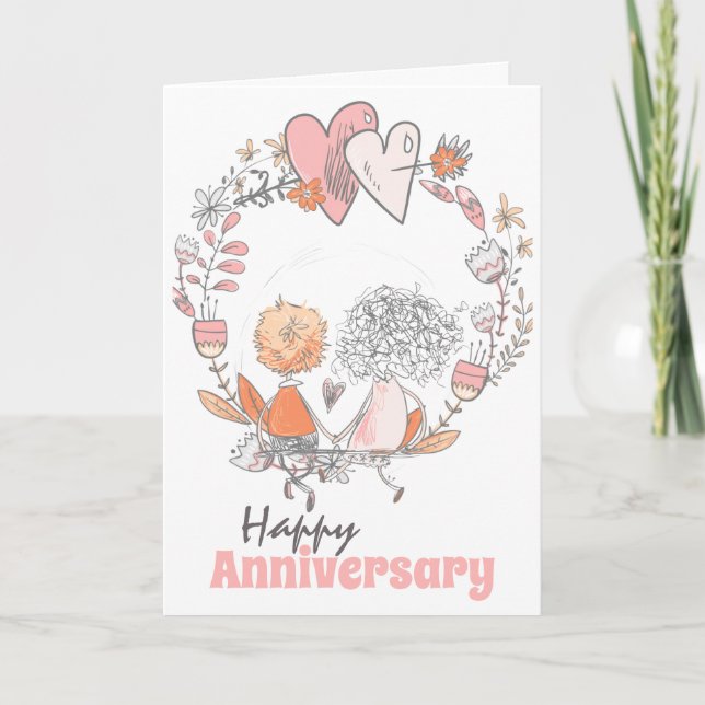 Carte Cute couple de fleurs couronnes romantiques (Devant)