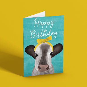 Carte Cute Cow with Bow Personnalisable Anniversaire