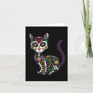 Carte Cute Crâne Sucre Mexicaine Chat Halloween Jour De