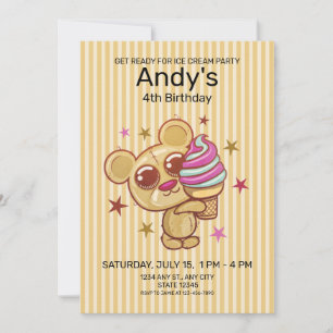 Carte Cute Crème glacée Ours 4ème Anniversaire de enfant