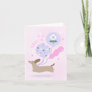 Carte Cute Dachshund Anniversaire Yay Félicats Balloons 