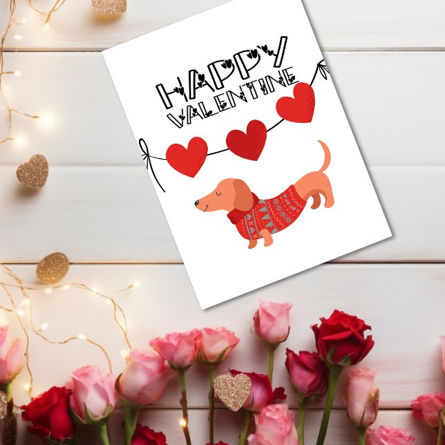 Carte Cute Dachshund avec bannière cardiaque Bonne Saint (Créateur téléchargé)