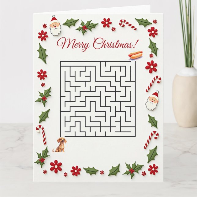 Carte Cute Dachshund Dog Christmas Maze Puzzle Holiday (Devant)