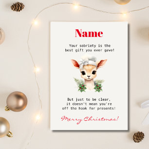 Carte Cute Deer Nom personnalisé Sober Support Noël