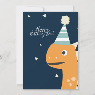 Carte Cute Dinosaur Anniversaire Casquette Confetti Bleu